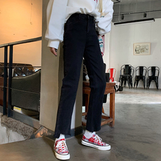 Джинсы женские 夏季薄款不规则小脚高腰直筒牛仔铅笔裤女春秋黑色显瘦九分裤子潮 OTHER