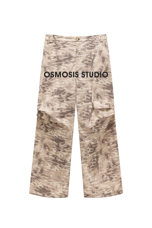 [Clearance] Casual Retro American-Style Branch Camouflage Pleated Loose Parachute Pants Cargo Pants