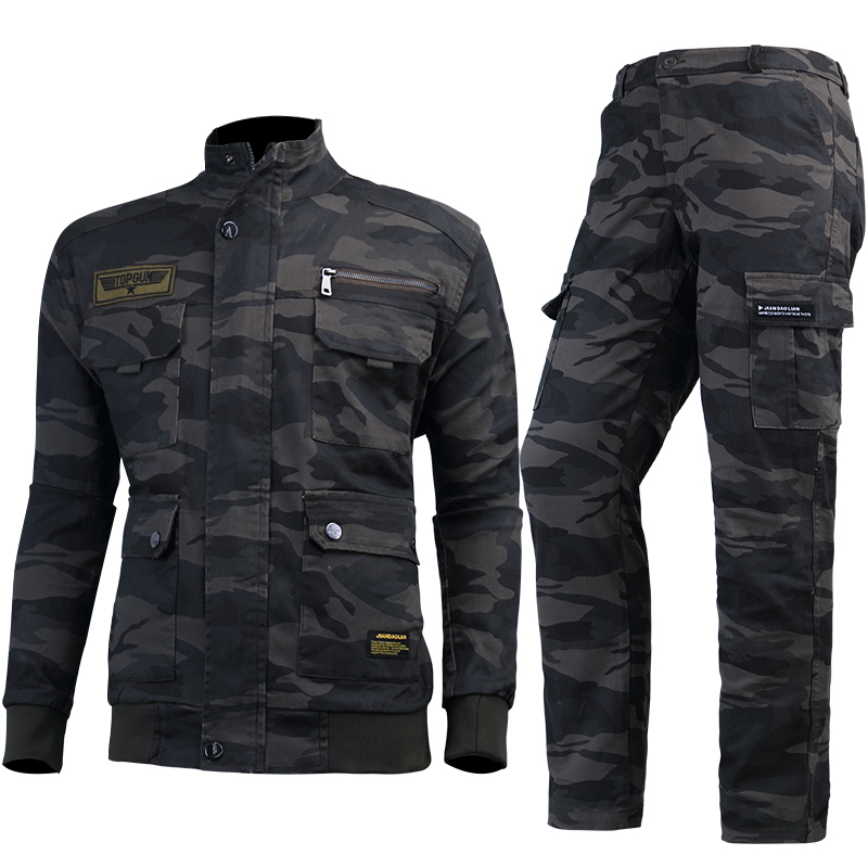 High-end new elastic resistant hot pure cotton camouflamed suit for men's spring and autumn outdoor electric welding military fan labor insurance work tooling