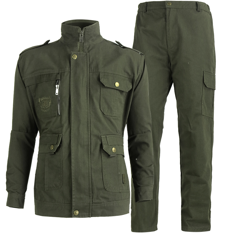 Hot-resistant version pure cotton military fan labor protection work migrant workers land camouflamed suit men's army green electric welding thickened abrasion resistant
