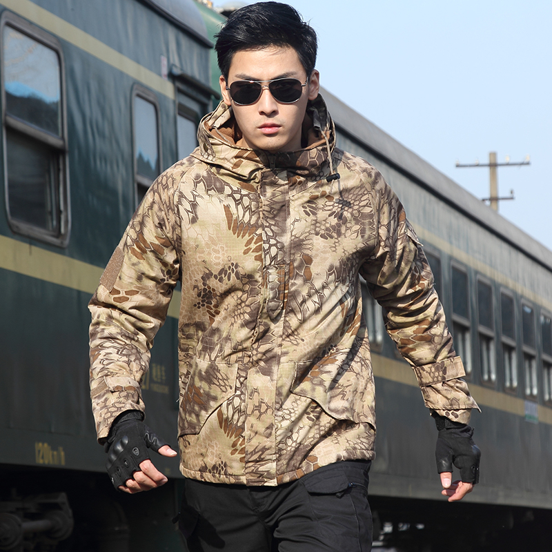 National version of autumn and winter outdoor fleece jacket camouflage suit male python pattern tactical military fans thickening and velvet waterproof