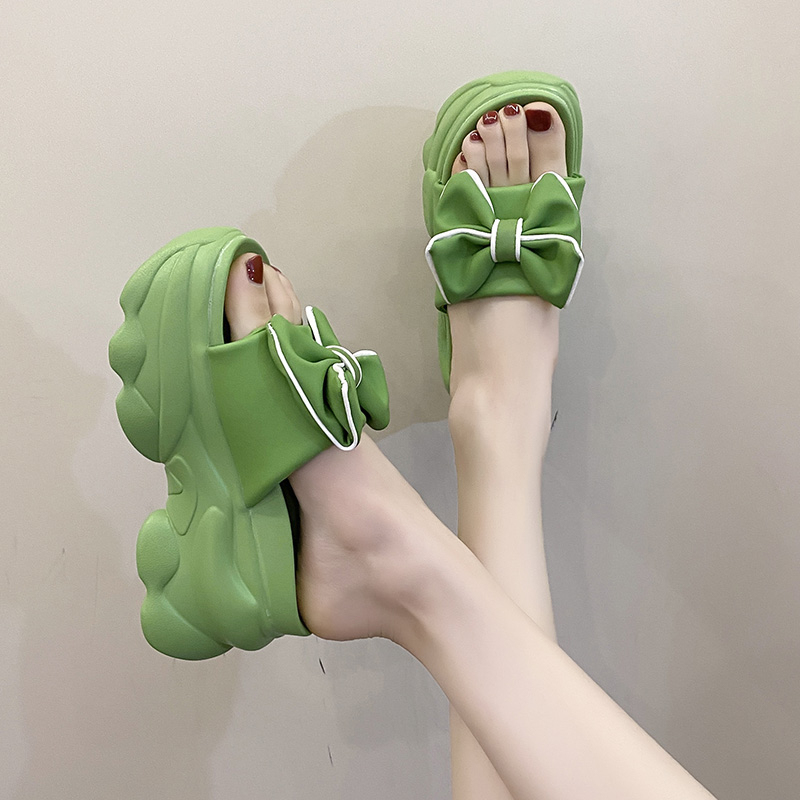 Bow-Knot Slippers for Women 2023 New Style High-End Outdoor Thick-Soled Platform Versatile Summer High-Heeled Slip-On Sandals