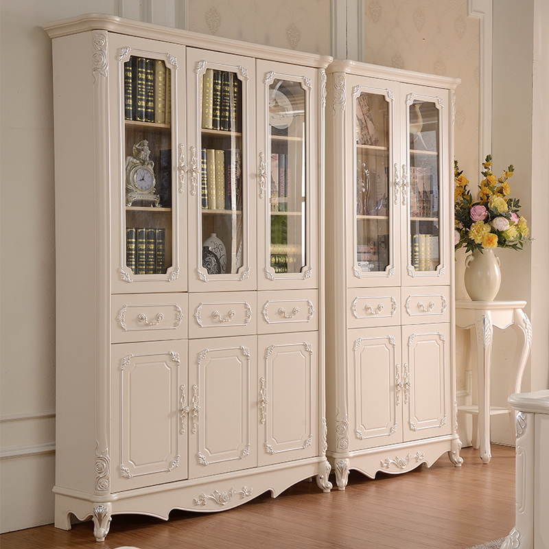 Lodia European-Style Furniture Two-Door and Three-Door Bookcase Storage Cabinet Integrated Wall-Mounted Glass Cabinet Bookcase Combination Bookcase