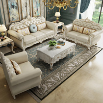Lodia European-style sofa living room American-style villa leather art solid wood single double combination light luxury minimalist small apartment