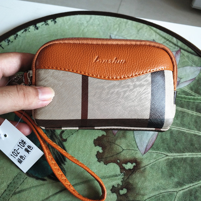 Middle-aged lady mother fashion plaid double zipper simple change mobile phone clutch bag grocery shopping hand carry key small bag