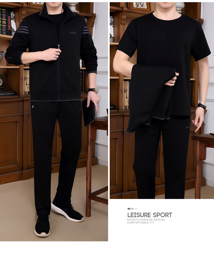 Bộ đồ thể thao mùa xuân và mùa thu trung niên nam mùa đông trung niên cỡ lớn cotton giản dị ba mảnh chạy bộ - Thể thao sau mẫu áo thể thao nữ đẹp