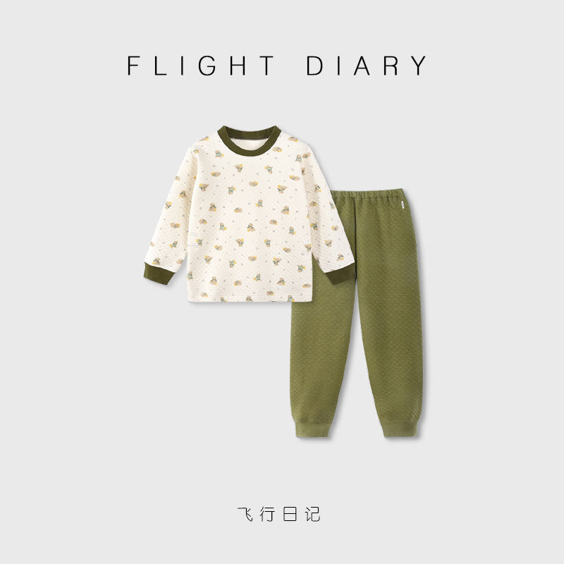 Children's Pajamas Set for Autumn and Winter, Boys' Quilted Thermal Underwear, Air Cotton Loungewear, Baby Boy's Class a Children's Clothing