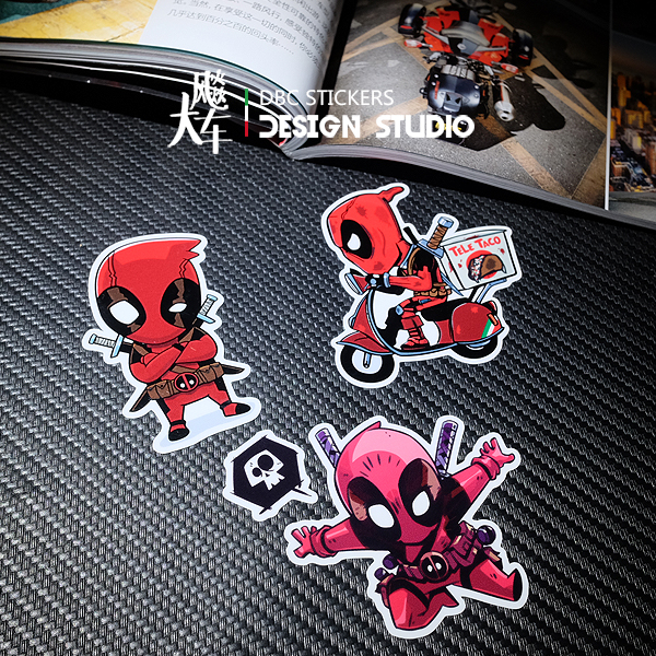 Electric car car stickers creative cute funny Deadpool car stickers riding a motorcycle to deliver food stickers