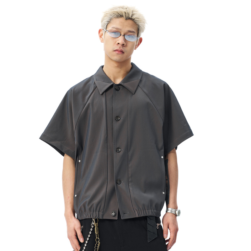 Symbiosis Effect 2026Ss Triacetate Liquid Metal Texture Elastic Hem Short Sleeve Shirt
