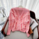 French lace stitching V-neck knitted cardigan 2022 autumn and winter new short design sweater super fairy top women