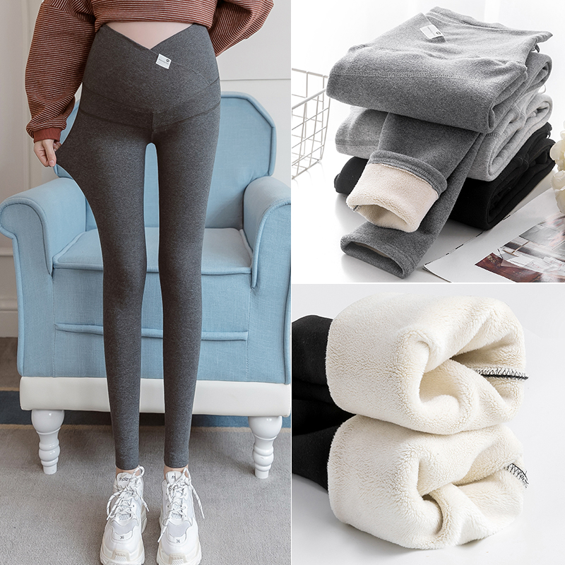 Maternity pants Winter velvet thickened maternity fashion suit inner tie abdominal pants Autumn and winter warm pants