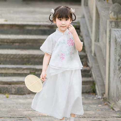 Ханьфу, осенний ретро детский комплект для девочек, китайский стиль, детская одежда