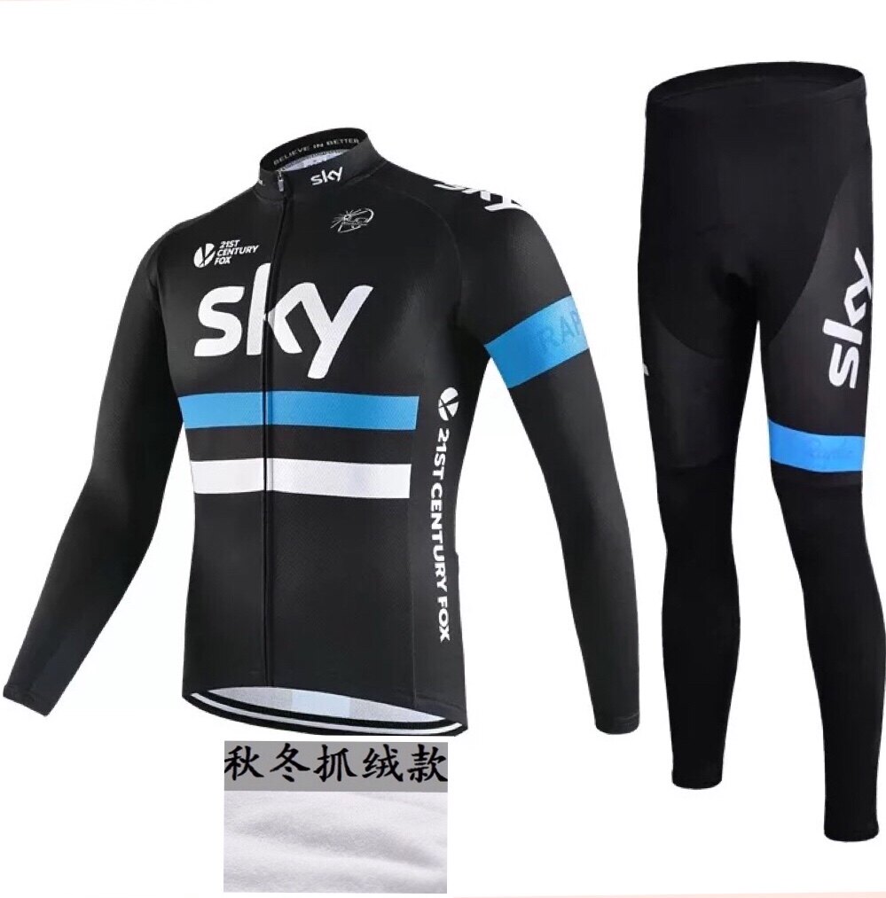 Blue White Strip Fleet Autumn Winter Mountain Biking Bike Long Sleeve Suit Grip Suede Thickened Warm Riding Suit Riding Gear