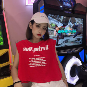 原宿风街头bf嘻哈宽松篮球服无袖背心T恤女