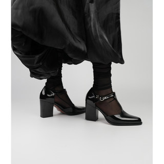 Fermina baotou hollow sandals for women summer thick heels one-length high heels simple temperament commuting shoes leather