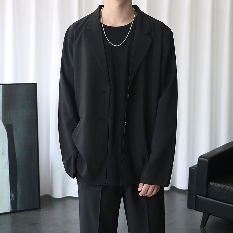 Casual blazer men's winter Hong Kong style big size Korean trend black Ruffian handsome suit suit jacket ins ins