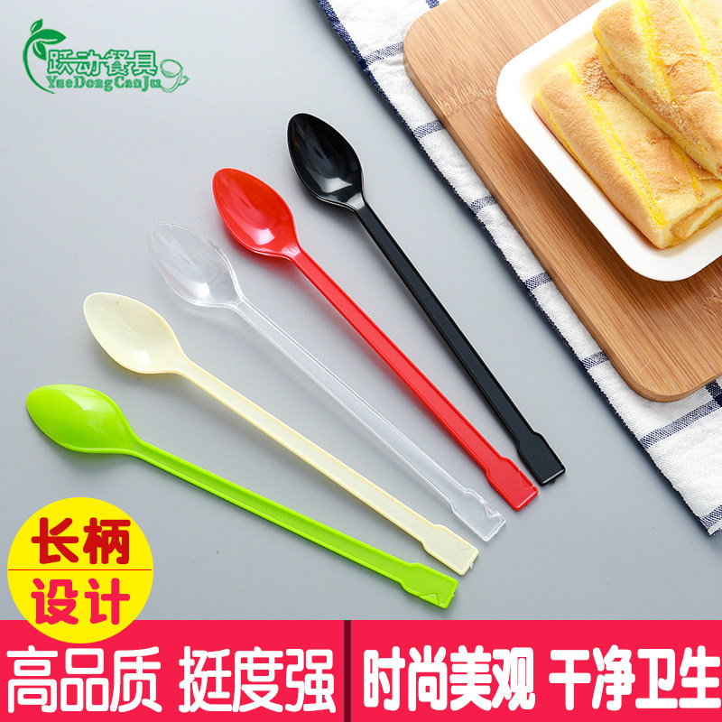 Disposable long handle Spoon Plastic Burning Fairy straw Long handle spoon Outer send Packaged Milk Tea Sand Ice Spoon Long Ice Spoon