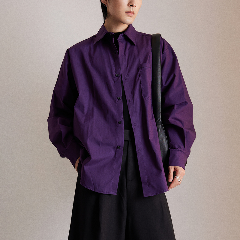 Miki Gongbai Japanese-Style Loose-Fitting Purple Shirt with a High-End Feel, Trendy American Retro Long-Sleeve Shirt for Men, Cool and Stylish Miki Gongbai Japanese-Style Loose-Fitting Purple Shirt with a High-End Feel, Trendy American Retro Long-Sleeve Shirt for Men, Cool and Stylish