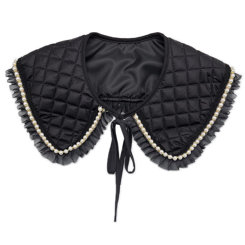 Autumn and Winter Large Lapel Diamond-Shaped Pearl Thickened Quilted Outer Shawl Fake Collar Women's Versatile Ruffled Doll Collar Small Shawl