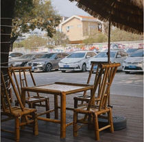 Bamboo table and chair combination Internet celebrity courtyard outdoor square table and chair bamboo table and chair coffee table Chinese style bamboo table and chair bench back chair