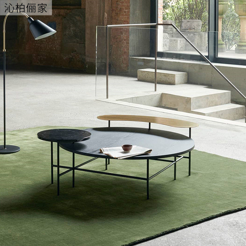 Designer solid wood color plate tea few small household oval network red luxury iron marble tea table