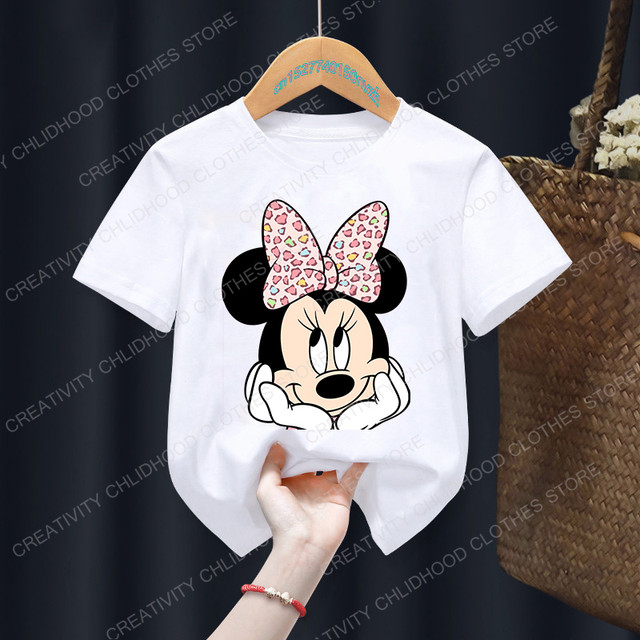 KidsTSirt cartoon cute mouse print boys and girls white T-shirt short-sleeved children's clothing round neck casual