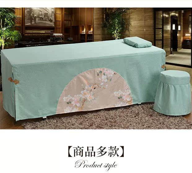 Mùa hè làm đẹp cao cấp bao gồm bốn bộ bông màu xanh lá cây và vải lanh đẹp bộ bốn mảnh của spa massage giường đơn mảnh tùy chỉnh - Trang bị tấm ga trải giường nối mi