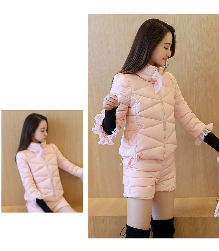 Bộ đồ cotton nữ mùa thu đông hai khí 2018 mới thời trang quần áo cotton nhỏ nước hoa cotton ngắn quần short hai mảnh ao phao nữ