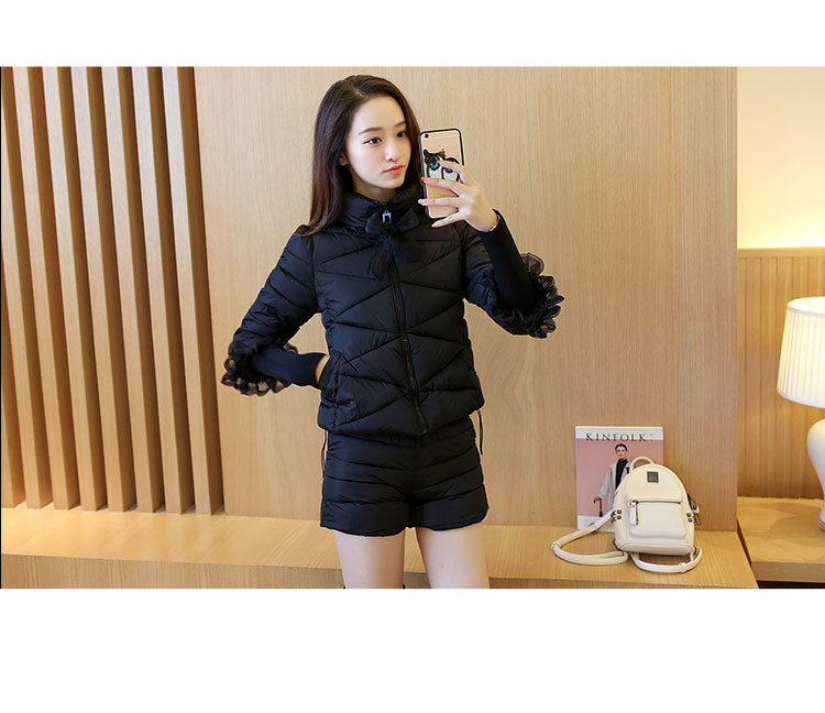 Bộ đồ cotton nữ mùa thu đông hai khí 2018 mới thời trang quần áo cotton nhỏ nước hoa cotton ngắn quần short hai mảnh ao phao nữ
