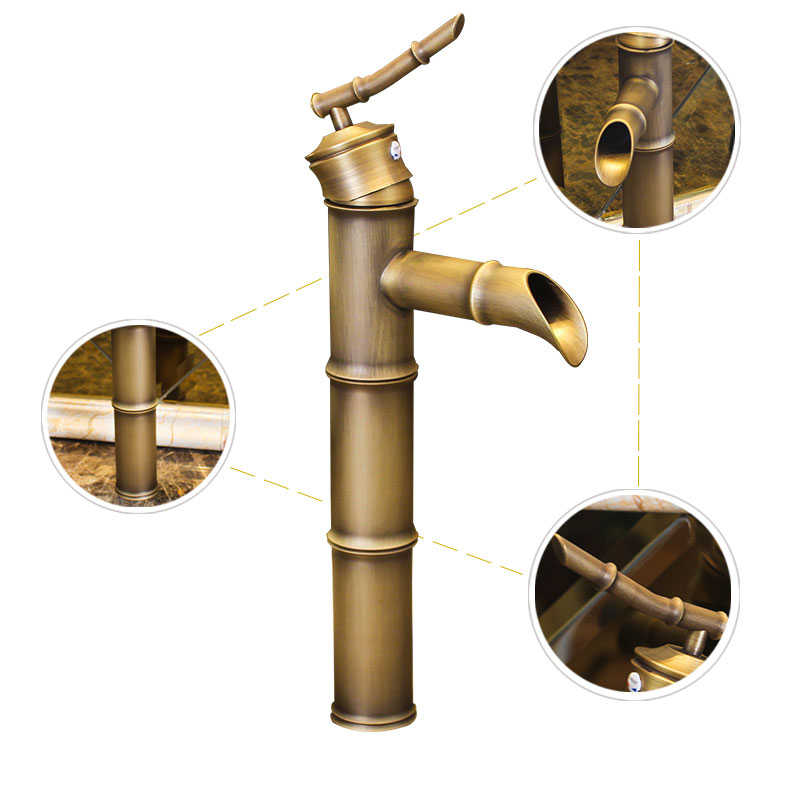 Full copper European-style imitation ancient tap retro bamboo festival single-pore surface basin tap art basin hot and cold tap