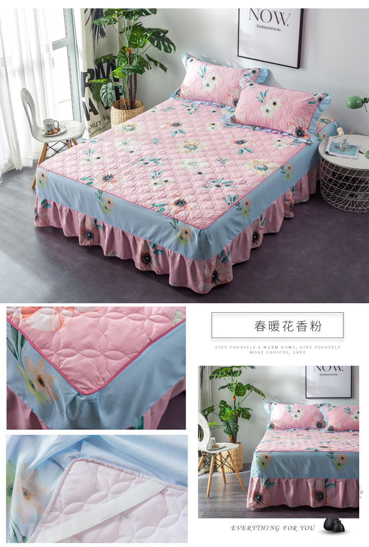 Phim hoạt hình trẻ em cotton trải giường đơn mảnh chống trượt giường loại bông nhồi bông đệm nệm mùa đông cộng với bông giường váy