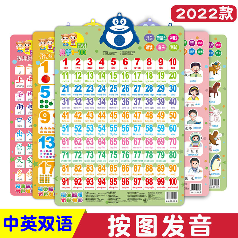 Press figure touch on Talking wall chart Children's digital 1-100 Literacy Caga subtraction Mathematical Multiply mathematical Multiplicative Epigraph Toy