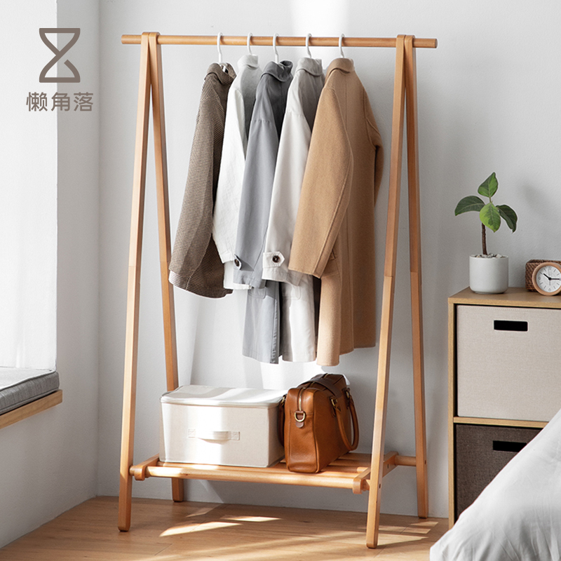 Lazy corner clothes hat rack solid wood floor type simple beech wood home bedroom hanging clothes hanger Japanese style rack containing shelf