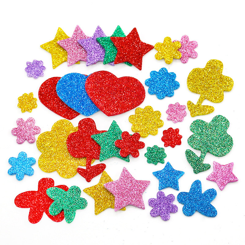 Gold powder sticker Children's handmade patch five-pointed star embossing device Round self-adhesive material diy decorative sponge sticker art