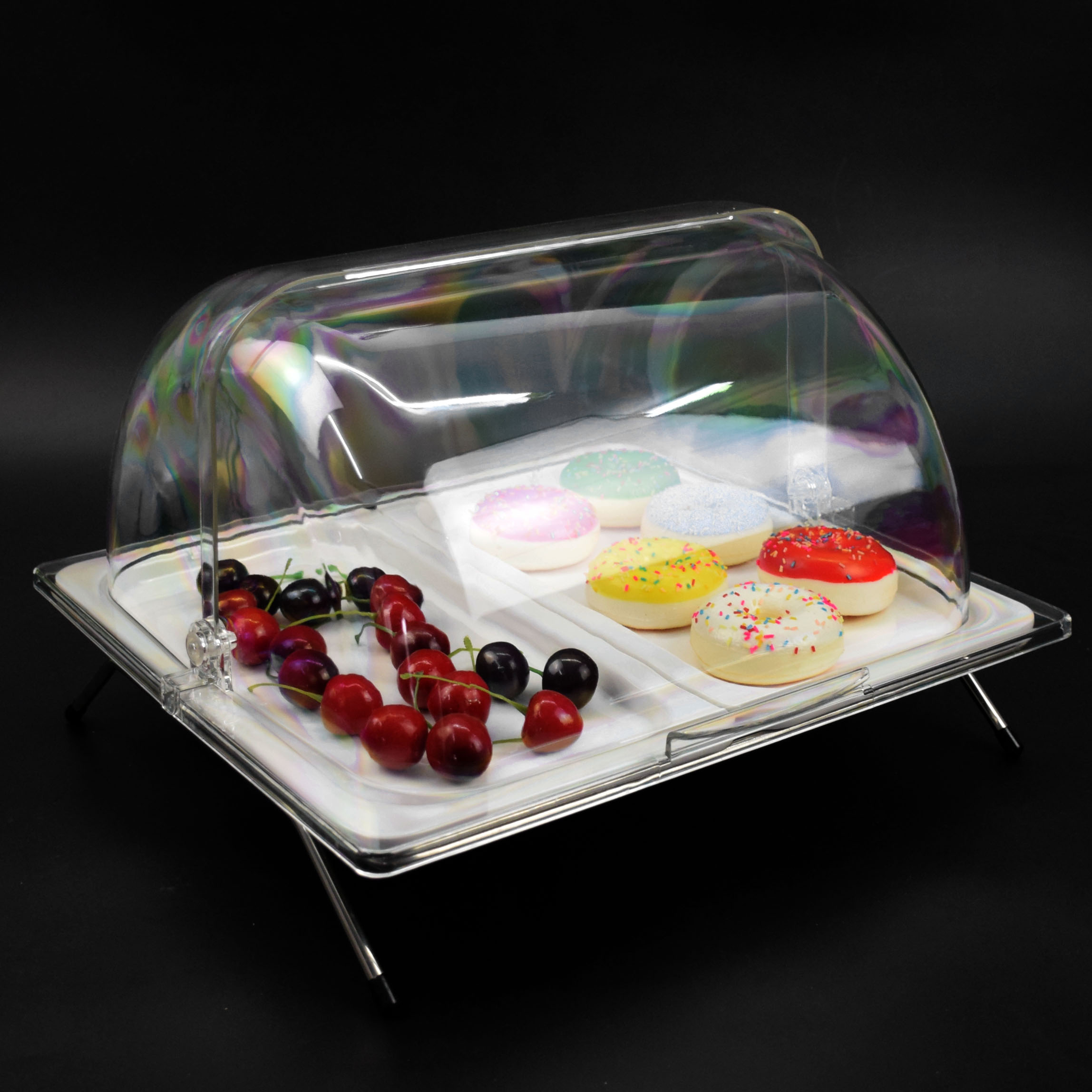 Buffet display tray with lid transparent dust cover white melamine imitation porcelain cake snack plate fruit try