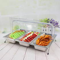 Stainless steel tray with lid rectangular fruit plate box buffet commercial marinated cold dishes display rack