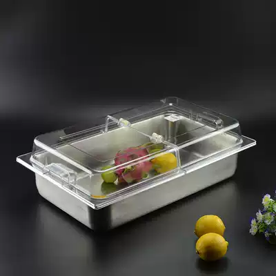 Marinated dish cold dish display plate thickened 304 stainless steel with flip cover rectangular commercial cooked food fresh-keeping tray