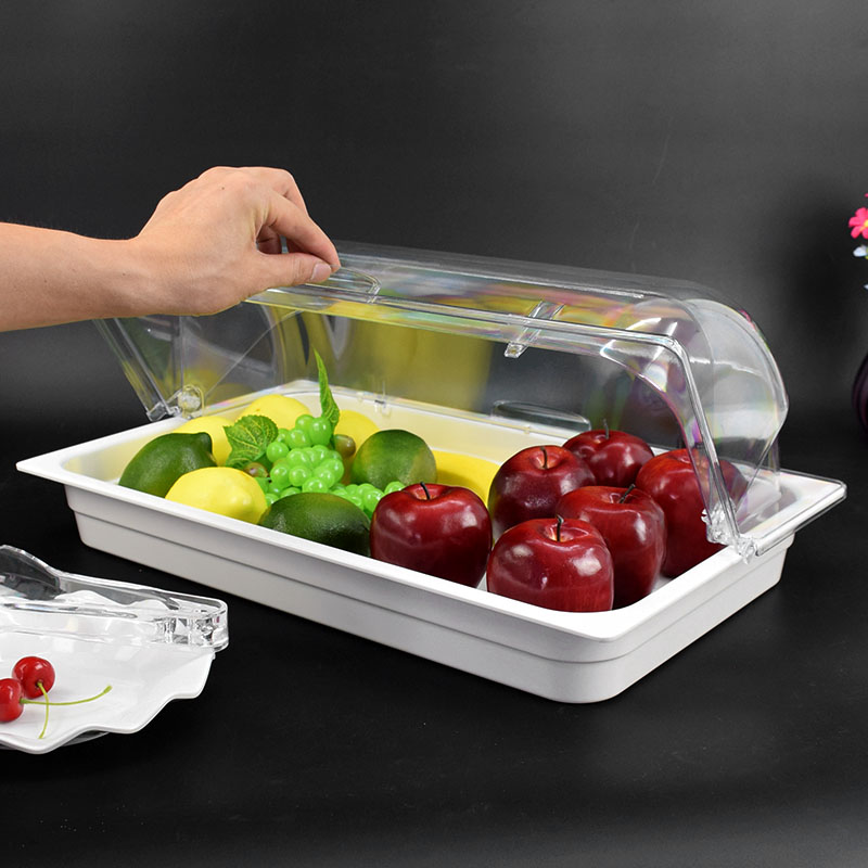 Bread cake tray with lid transparent cover flip test plate melamine rectangular buffet fruit display plate
