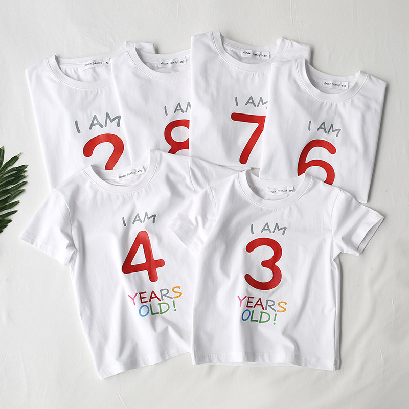 Special parent dress 2022 new three or four birthday digital anniversary high - end short - sleeve t - shirt pie