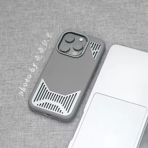 Urban Case Grey Cat Ear Cutout Leather Metal Heatsink Phone Case for iPhone 17, 16, 15, 14 and 13