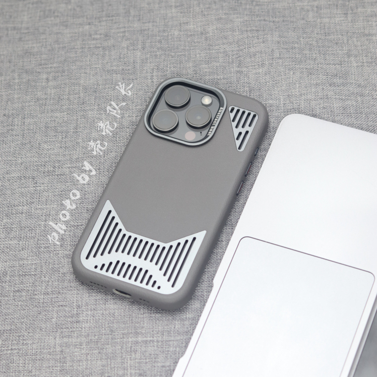 Urban Grey Cat Ear Cutout Leather Metal Heatsink iPhone Case