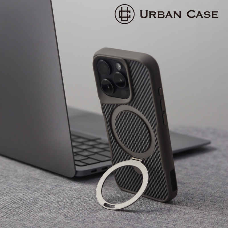 Urban Case Slim Waist Carbon Fiber Pattern Stand Magnetic Case for iPhone 17 Pro Max, Apple 16 Pro Max Full Protection Anti-Drop Case, Office and Entertainment Gadget