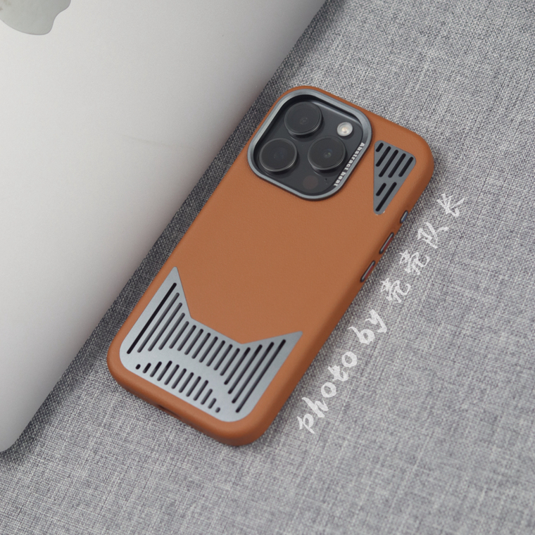 Urban Grey Cat Ear Cutout Leather Metal Heatsink iPhone Case