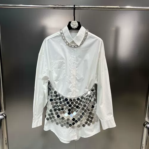 Весенний летний лонгслив, цепь, ожерелье, рубашка, блестки для ногтей, юбка, комплект, 2023 года, длина миди