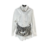 Весенний летний лонгслив, цепь, ожерелье, рубашка, блестки для ногтей, юбка, комплект, 2023 года, длина миди