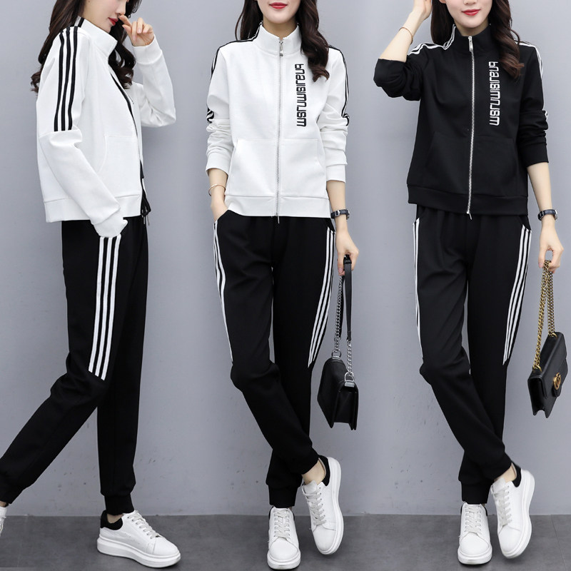 Sports suit women's spring and autumn 2021 new large size long-sleeved thick cotton T fat mm two-piece fashion running casual wear