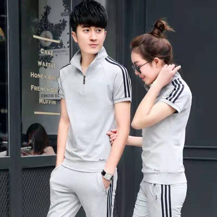 Sports suit men's summer fitness running clothes short-sleeved trousers high school entrance examination sports special clothes women's morning running couple suit