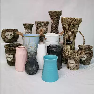 Ceramic glass vase decoration Living room flower arrangement Home accessories starry sky dried flower bouquet grass flower basket Rattan portable