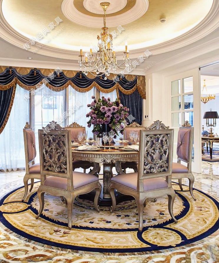 New European-style silver foil table postmodern furniture Fujian custom-made home-style carved round dining table