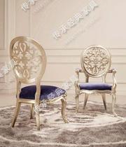 Champagne Silver Foil Armchair Solid Wood Hollowed-out Carved Dining Chair New Style Dining Chair Bookchair